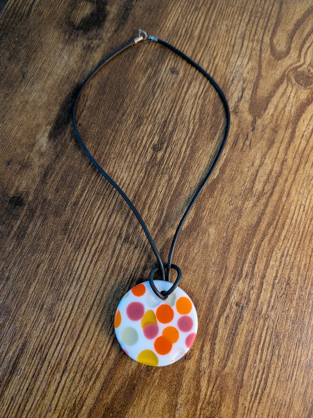 Hand Crafted Multicolor Polka Dot Glass Round Pendant Necklace
